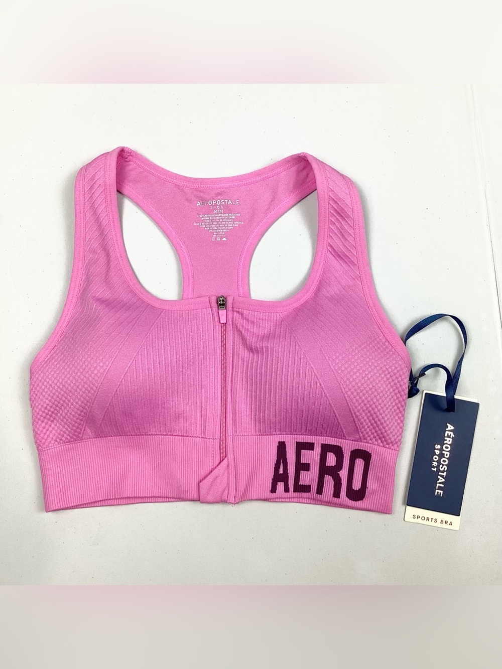 Aeropostale Sport Pink Front Zip Athletic Sports Bra NEW! Retail $42